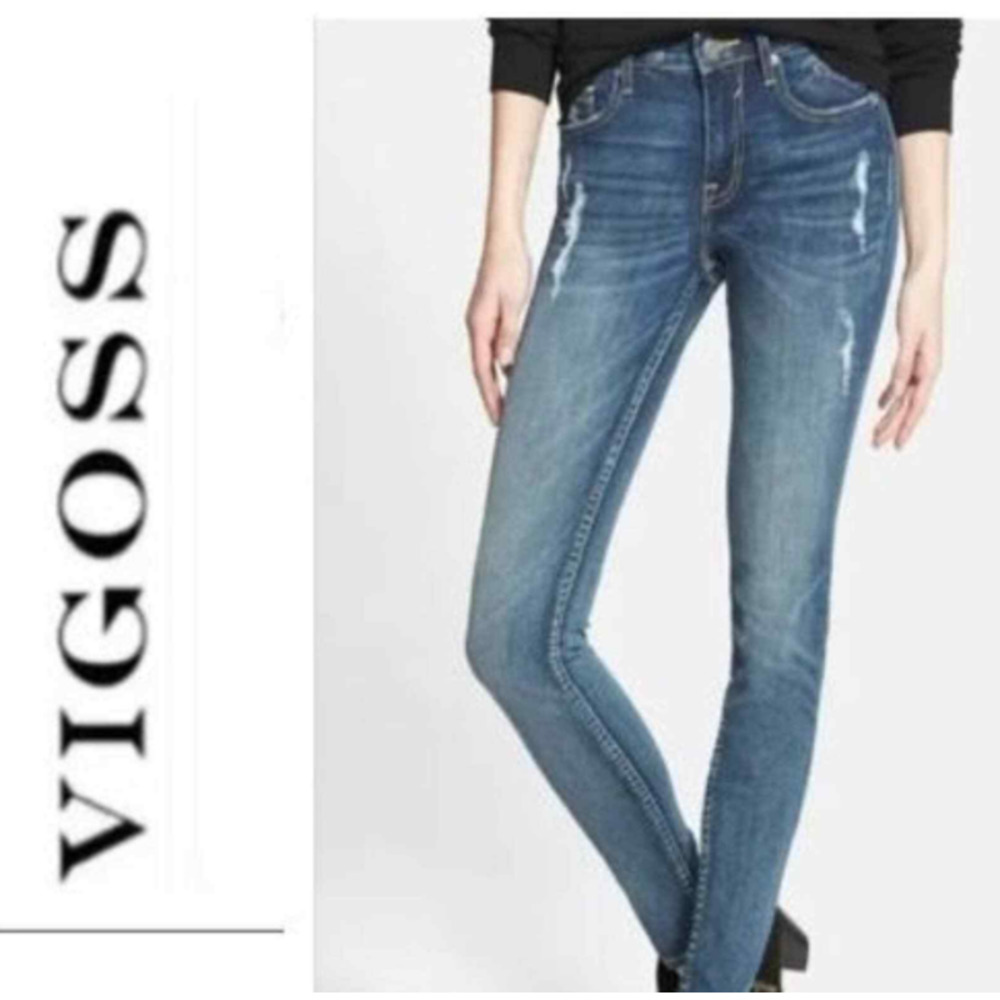 Vigoss‎ THE DUBLIN SKINNY Jeans Size 9/10 Dark Blue OMBRE Fade